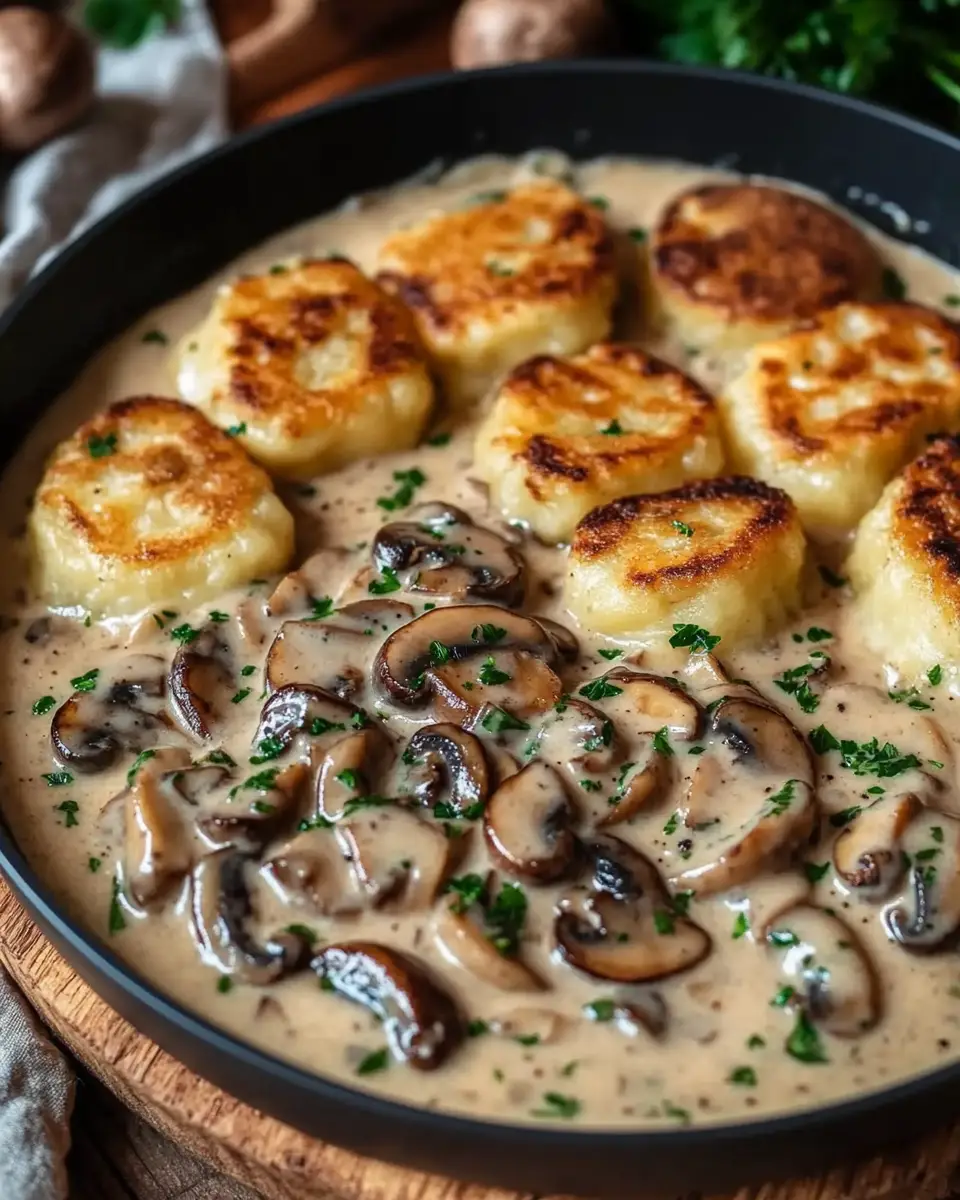 Cremige Pilzpfanne mit Schupfnudeln
