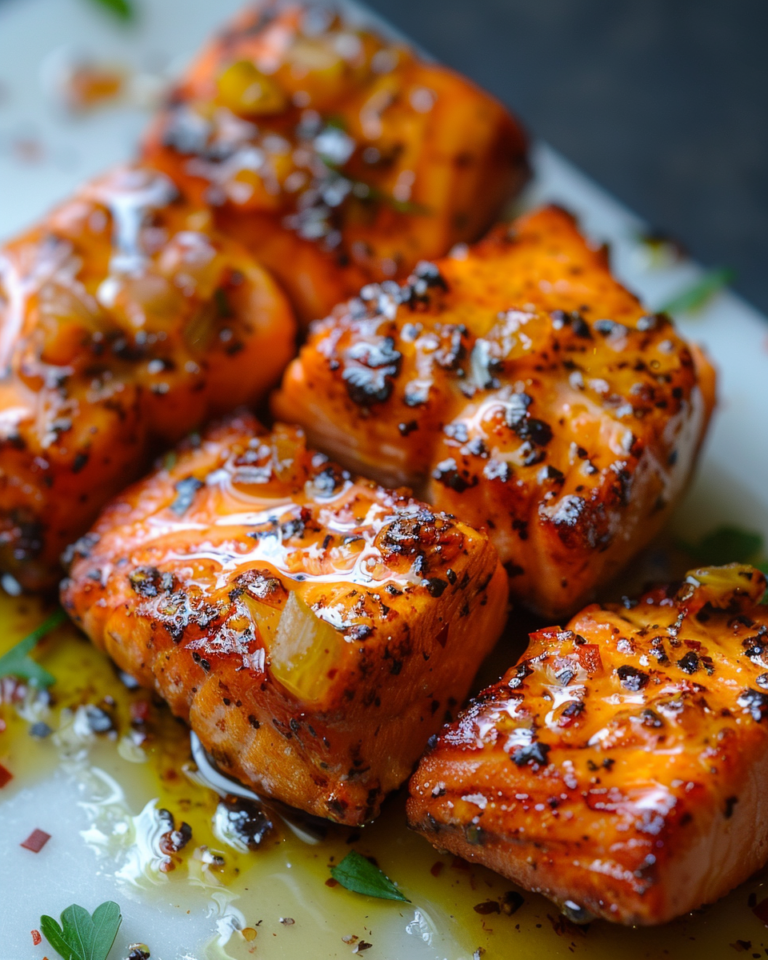 Knusprige Lachs-Happen mit Honig-Knoblauch-Butter